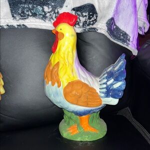 Large Colorful Ceramic Rooster Figurine